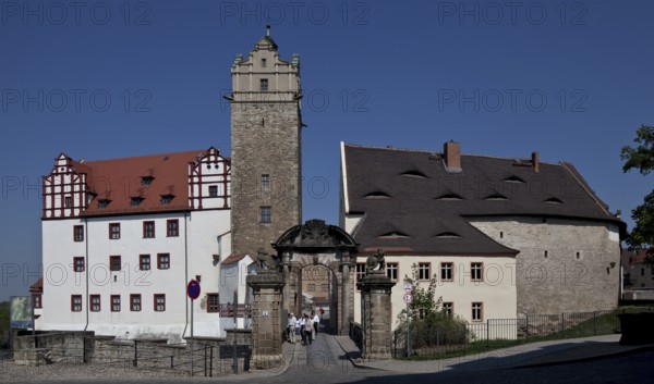 Exterior view from the south, Old House on the left, Blue Tower and baroque entrance portal in the