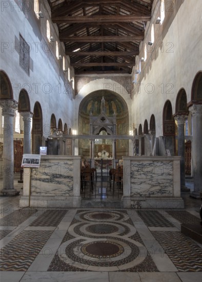 Rome, Roma, Santa Maria in Cosmedin, view to the east with choir screen, Schola Cantorum