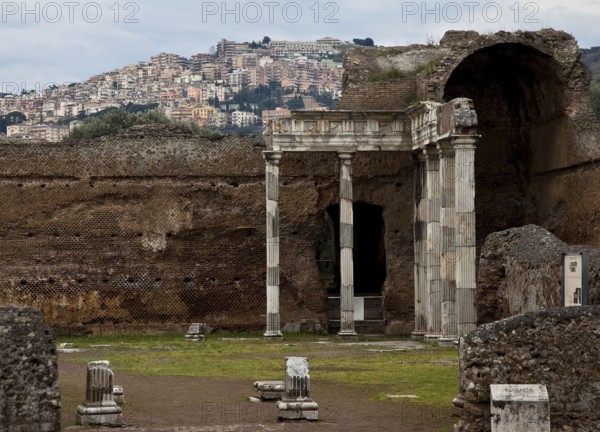 Hall of the Doric Pillars, Sala dei Pilastri dorici, with the city of Tivoli above it