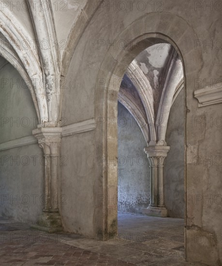 Fontenay former Cistercian monastery auditorium. View from the auditorium into the passageway