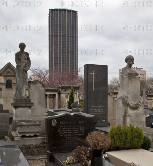 Cemetery, behind the Tour Montparnasse tower block, 210 metres high, 1969-73 by Roger Saubot