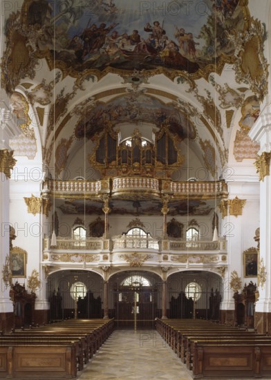 Landsberg am Lech, baroque Fialkirche Hl. Kreuz, view to the organ, St., Sankt, Saint