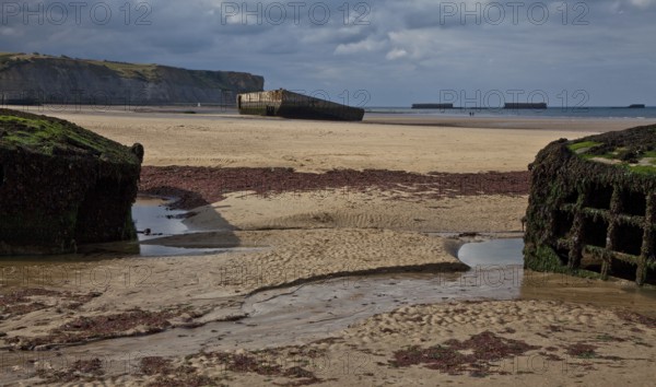 Channel coast with relics of the allied MULBERRY landing party on the sixth of June 1944, so-called