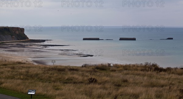 Channel coast with relics of the allied MULBERRY landing party on the sixth of June 1944, so-called