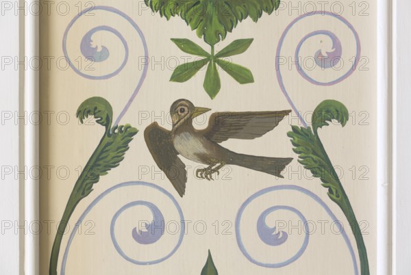 Staircase, mural bird and plants