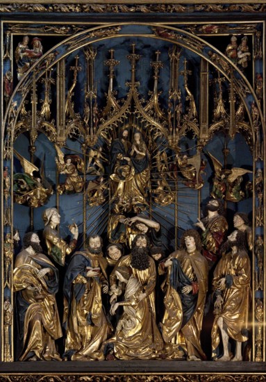 Main altar by Veit Stoß 1477-1489, centre shrine: Death and Assumption of the Virgin Mary, St.,