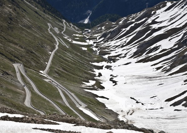 Italy S-Tyrol Stelvio Pass Road. Mountain pass. Pass