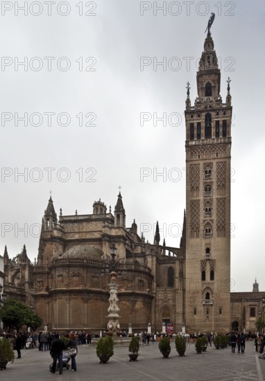 Seville, Cathedral. View with bell tower GIRALDA from east Seville, Cathedral Seville, Cathedral,