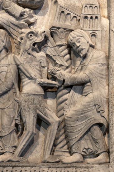 Souillac, former abbey church of Sainte-Marie, portal sculptures, relocated to the interior in the