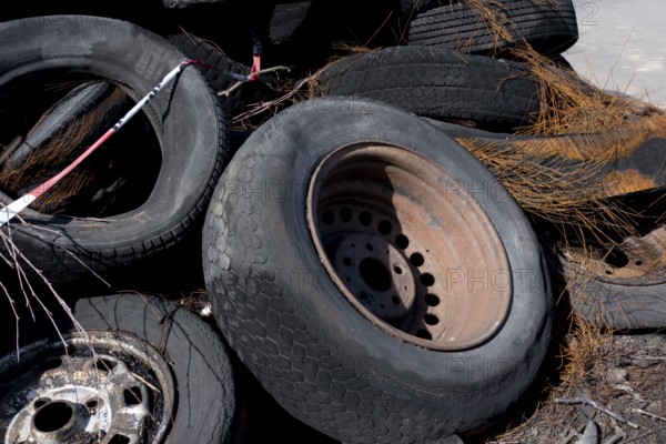 Old car tyres, recycling, recyclables, illegal waste disposal