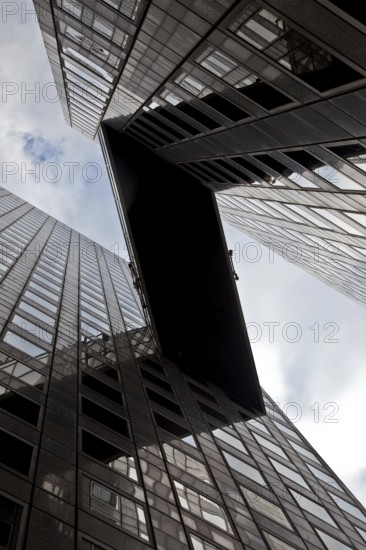 Connecting bridge between two office towers, bottom view