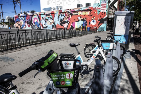 Bike hire station, Freemont Street, Las Vegas, Nevada, USA, North America