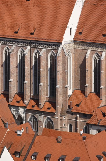 View from Trausnitz Castle to the south wall of the choir and nave, St., Sankt, Saint