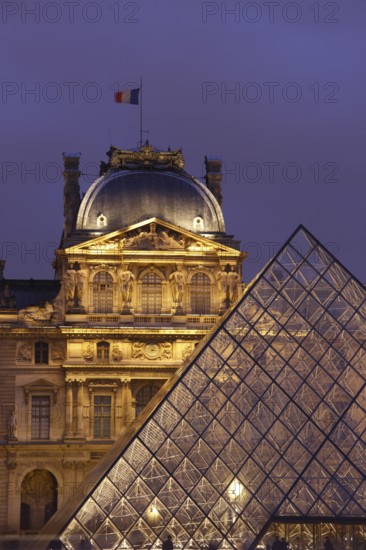 Courtyard of the Louvre with pyramid by Ieoh Ming Pei