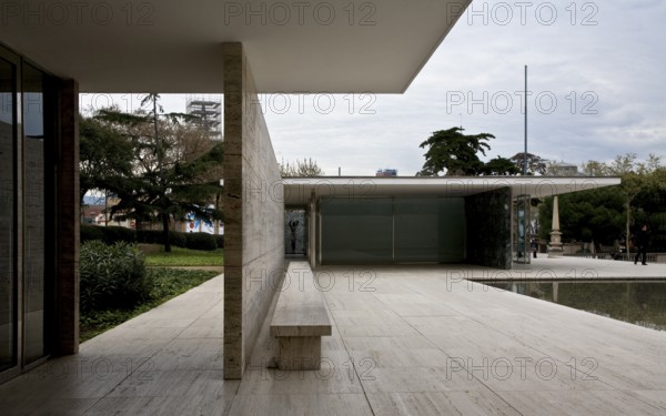 Barcelona Pavilion Pavilion of the 1929 World Exhibition, reconstruction 1983-1986, view from the