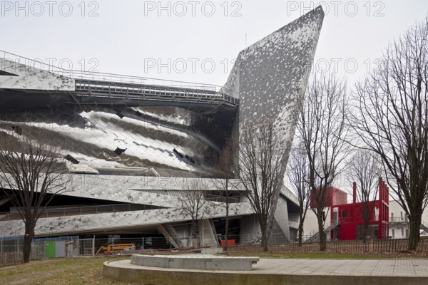 Architect Jean Nouvel, opened in 2015, view of the Parc de la Villette, on the right a functional