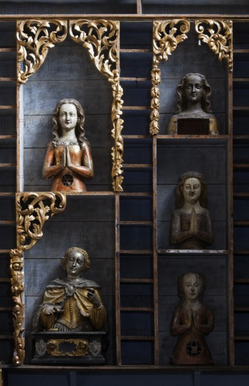 Golden chamber with reliquaries after restoration with historical colour scheme (blue), east wall,