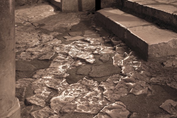Vezelay, Basilica of Ste-Marie-Madeleine. Crypt. Historic limestone floor, St., Saint, Saint