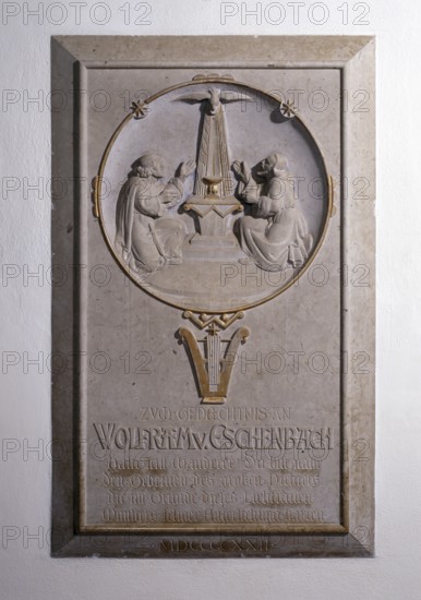 Limestone epitaph for Wolfram von Eschenbach, 1922, St., Sankt, Saint