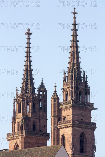 Basel, Minster (Basler Münster), view from north-east to the two towers