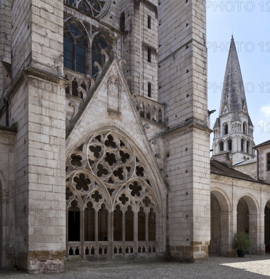 Auxerre, Burgundy former abbey church of St-Germain north transept gable lower section to cloister