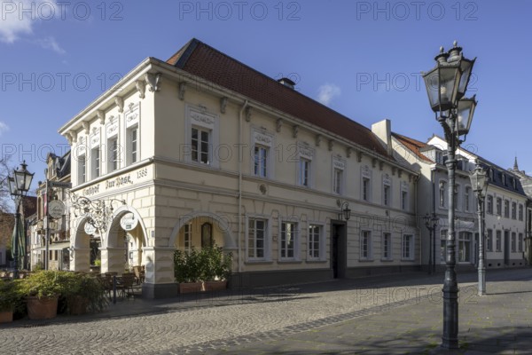 Krefeld, Hüls district, market square, Gasthof zur Rose from 1588 and Konventstraße