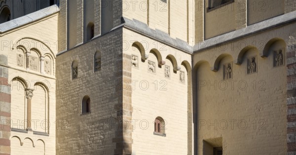Brauweiler near Pulheim, St Nicholas' Abbey Church, north-west corner of the tower with copies of