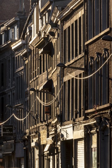 Liège, houses in the old town centre against the light