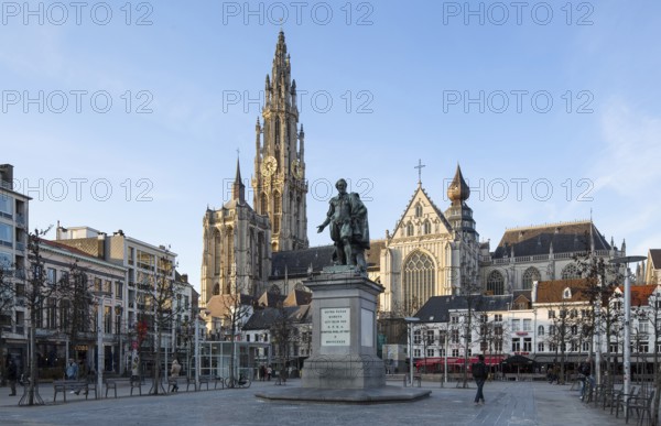 Antwerp, Groenplaats. Belgium Antwerp Cathedral of Our Lady 14-16th century View from south North
