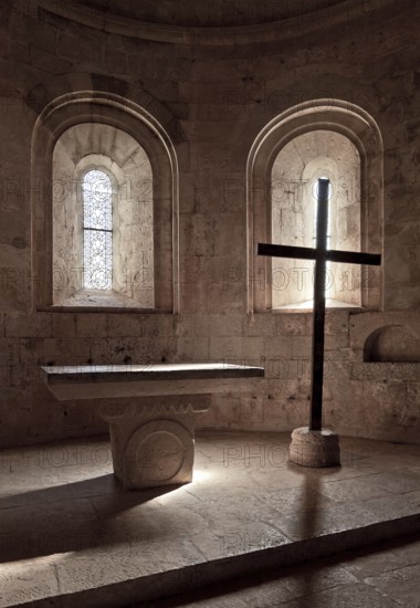 Cistercian monastery founded in 1146, church, main apse, section with altar mensa and cross, St.,