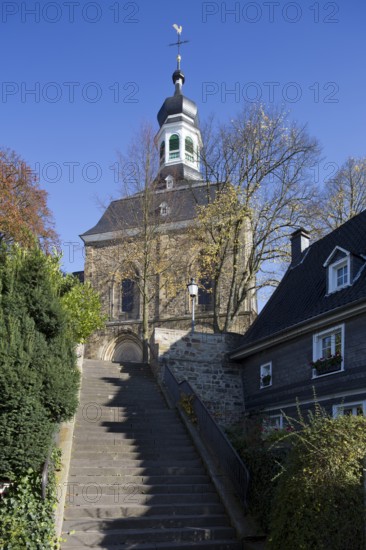 View from the market square to the steps and church, St., Sankt, Saint