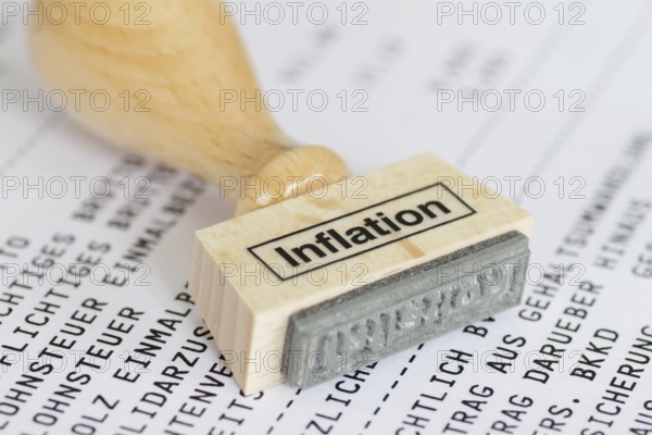 Stamp with the inscription Inflation, prices, price development, price increase, inflation rate,