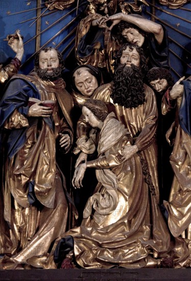 Main altar by Veit Stoß 1477-1489, centre shrine: Death of Mary, St, Saint, Saint
