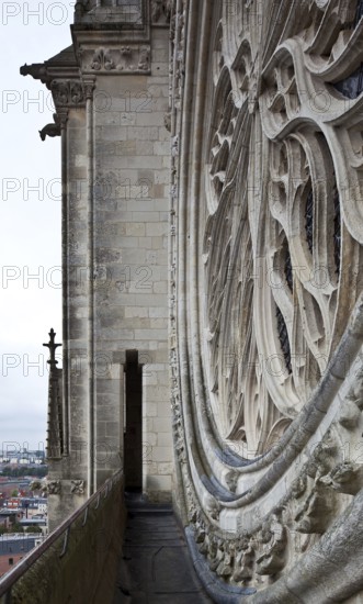 Start of construction 1220, rose window of the west façade, partial view of the connecting corridor