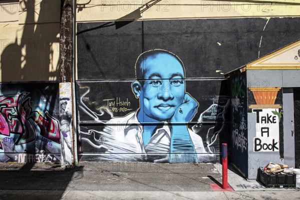 Tony Hsieh mural, Fremont Street, Las Vegas, Nevada, USA, North America