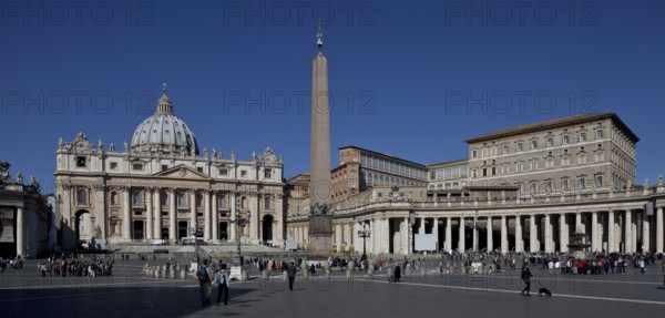 View from the east with St Peter's Basilica, obelisk, papal palace and colonnades, St, Saint, Saint