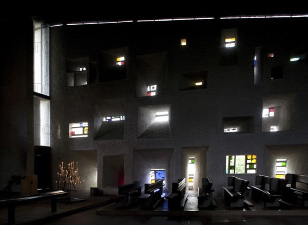 Notre Dame du Haut, Le Corbusier 1953 to 1955, south wall, St., Saint, Saint
