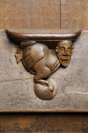 Choir stalls, misericordia with mythical creature, St., Saint, Saint