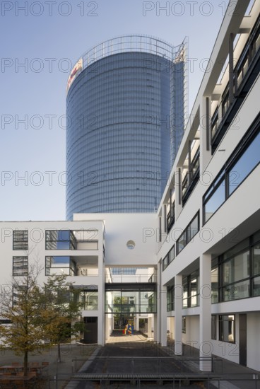 Schürmann Building, headquarters of the Deutsche Welle broadcaster, with the Post Tower in the