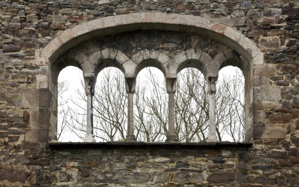 Czech Rep Cheb Castle Palace ruins five-part Romanesque window