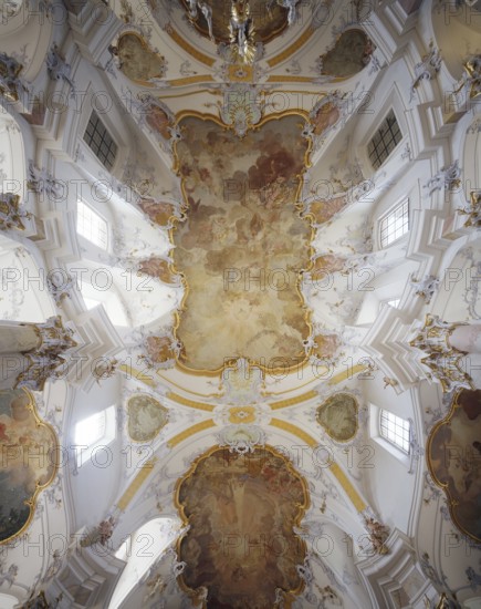Vaults of the rotunda of grace. The Vierzehnheiligen Basilica near Bad Staffelstein in the district