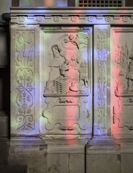 Luther city Eisleben, stone picture bible in the Annenkirche. Sog Stone Picture Bible 1585 by Hans