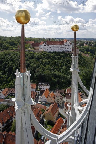 Tower, lower pinnacle, view of Trausnitz Castle, St., Sankt, Saint