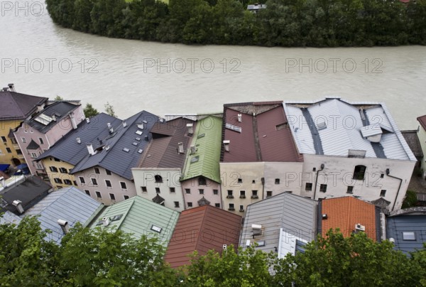 Austria Rattenberg in Tyrol View from the castle to the old town and the river Inn