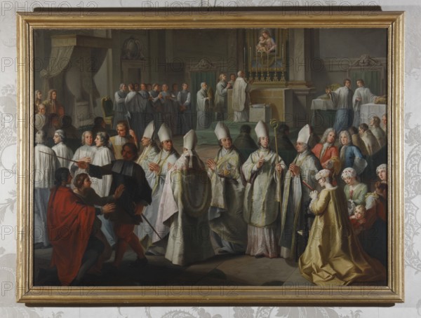 Clemens August Elector-Archbishop of Cologne gives his first episcopal blessing. Painting by