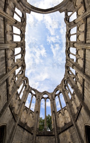 Cistercian abbey mid 13th century, church ruins choir, central view to the clerestory windows, St.,