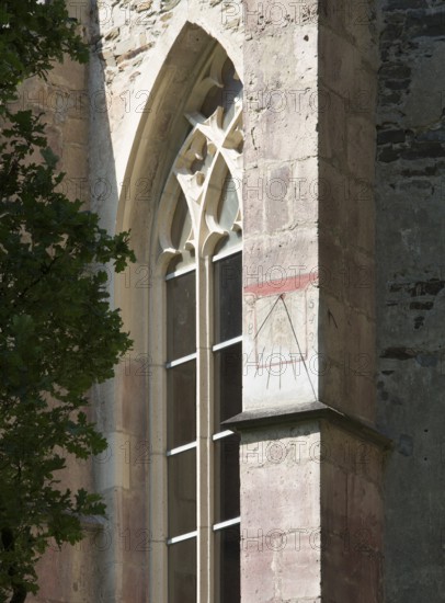 Abbey church from the south-east, sundial on the buttress, St., Sankt, Saint
