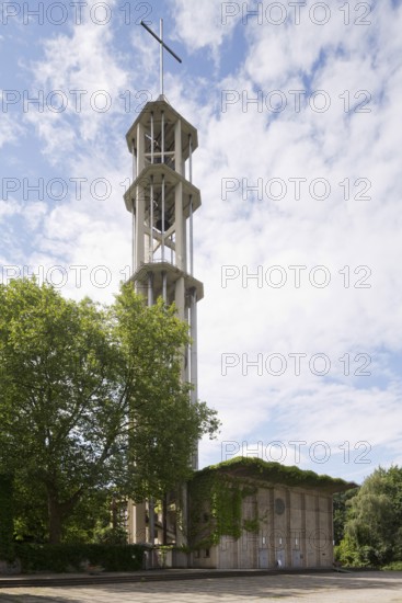 Built in 1957 by Ludwig Lemmer, façade with bell tower, St., Sankt, Saint