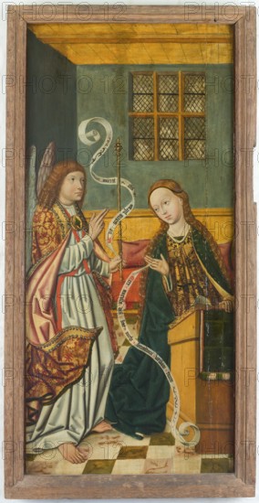 Panel of a winged altarpiece from St Catherine's Church, Lübeck, c. 1500, Annunciation to Mary, St,