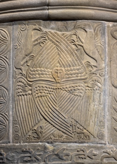 Gropina, Pieve San Pietro di Gropina, pulpit Relief of a seraphim and fantasy creatures